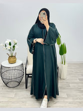 “Green Premium Double Piping Front-Open Abaya with Black Scarf – Highly Recommended”